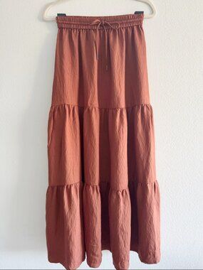 Mango Tiered Maxi Skirt in Rust/Terracotta - Size XS